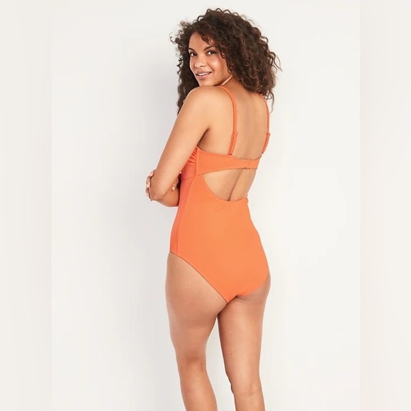 Old Navy Tie-Front Keyhole Bandeau-Style One-Piece Swimsuit 2X Coral Clay NWT - Picture 3 of 11